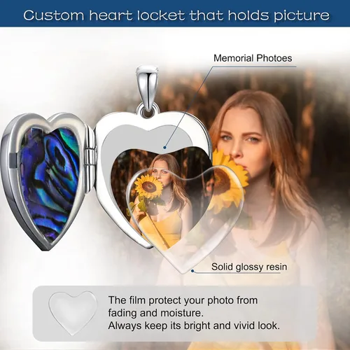 Miniatura 5 de SOULMEET Collar con medallón de ópaloabalónconcha de perlamalaquita en forma de corazón de girasol, collar que sostiene fotos, foto You are My