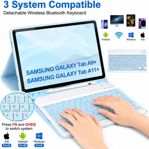 Miniatura 3 de Funda de teclado para Samsung Galaxy Tab A9+/Plus de 11 pulgadas 2023 (SM-X210/X216/X218), funda con teclado para Samsung Tab A9+ con soporte para S
