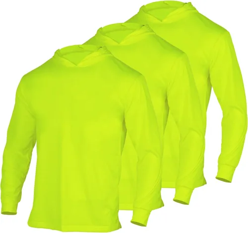 FONIRRA Camiseta de manga larga de alta visibilidad para hombre, paquete de 3 camisas de trabajo de construcción con capucha