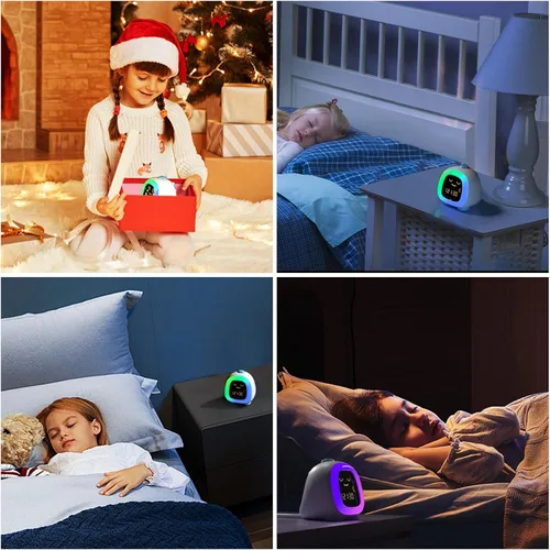 Miniatura 8 de Reloj despertador para niños, luz nocturna infantil con 3 niveles de brillo, 10 modos de color, luz nocturna, modo de repetición de alarma dual