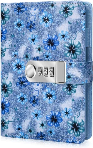 ARRLSDB Diario de carpeta con cerradura, diario de cuero recargable A6 con contraseña, diario personal con bloqueo, tamaño: 7.3 x 5.3 pulgadas (azul)