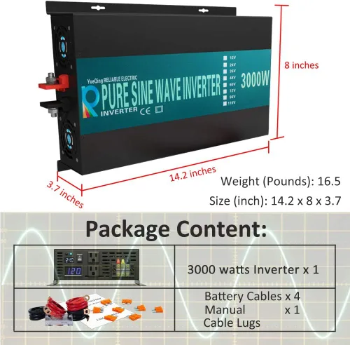 Miniatura 3 de WZRELB confiable 3000 W alta eficiencia pura onda sinusoidal inversor de energía solar 12 V 120 60 Hz convertidor de potencia pantalla LED