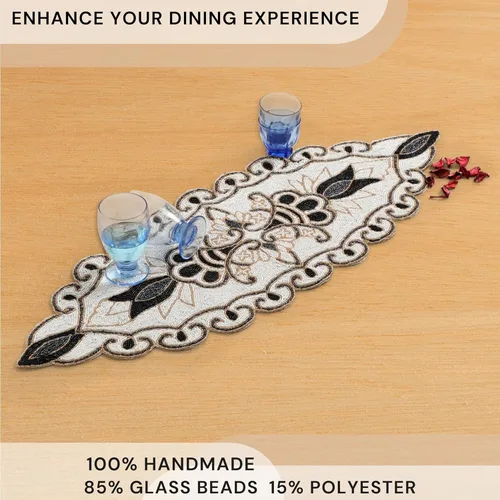 Miniatura 5 de CLEENTABLE Camino de mesa decorativo con cuentas de 36 pulgadas, diseño floral hecho a mano con respaldo de poliéster duradero para comedor, mesa