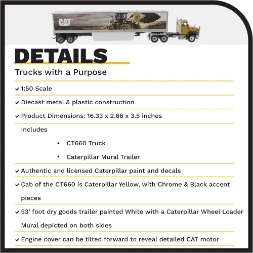 Miniatura 4 de Tractor de cabina de día Caterpillar CT660 con remolques murales - Diecast Masters - 85666