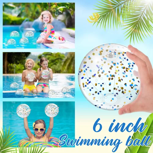 Miniatura 5 de Hungdao 25 bolas inflables de playa con purpurina de 8 pulgadas, mini bola de confeti flotante transparente para niños, pelota de fiesta temática
