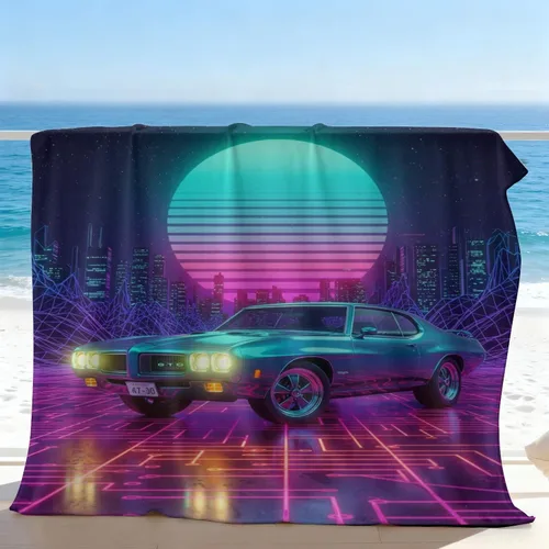 Miniatura 7 de Cyber Synthwave GTO Neon Retro Flannel Blanket, Super Soft Cozy Bed Throw, Versatile Throw Blanket for Bedroom & Sofa Decor (04,30 x 40in)