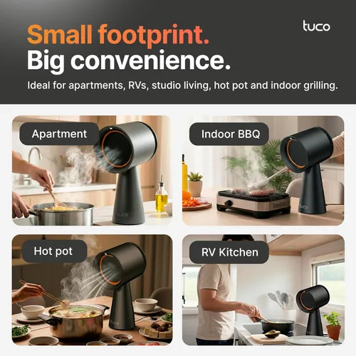 Miniatura 5 de TUCO Campana extractora portátil, ventilador de extracción de escritorio para cocina con 3 velocidades, filtro triple de polímero, aluminio
