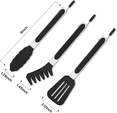 Miniatura 7 de Paquete de 3 pinzas de silicona para cocinar, Maywe Tanso pinzas de cocina de 9 pulgadas con puntas de silicona, pinzas de acero inoxidable