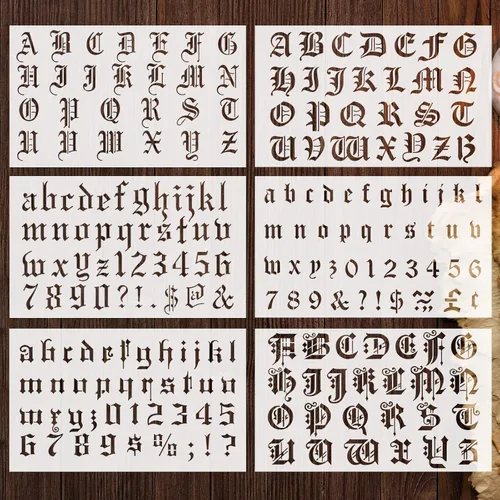 Outus 8 Piezas Plantillas de Letras Inglés Antiguo Reutilizables Plástico Caligrafía Letras y Números Plantillas Manualidades Fuente Gótica Alfabeto