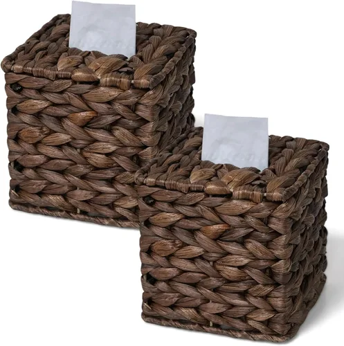 Miniatura 17 de Funda cuadrada de mimbre para caja de pañuelos, cajas de pañuelos faciales, caja de servilletas tejida a mano para baño, dormitorio, oficina, mesa