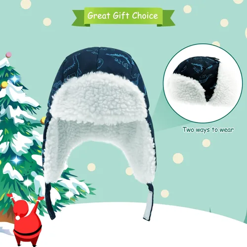 Miniatura 4 de POXIMI Gorro de trampero para bebé, gorro de invierno para niños, resistente al viento, gorro de nieve para niñas, cálido con orejeras con forro