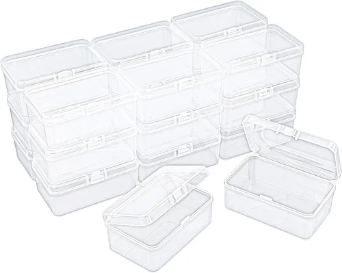 Miniatura 16 de 100 unidades de cajas de almacenamiento rectangulares mini de plástico transparente con tapa con bisagras para cuentas y otros artículos pequeños