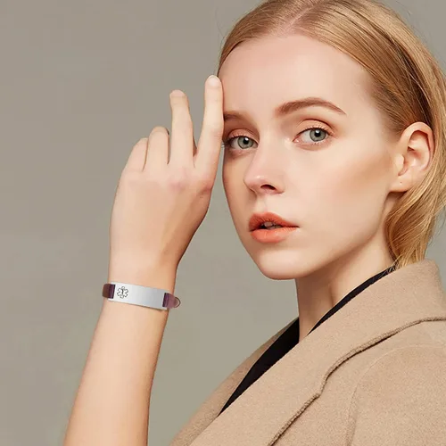 Miniatura 66 de MPRAINBOW Pulsera de alerta médica personalizada para mujer, correa de reloj de cuero genuino, grabado de doble cara, diabetes, epilepsia, joyería