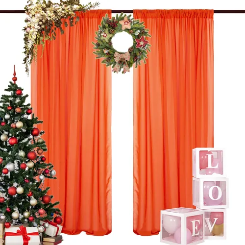 Miniatura 14 de DUOBAO Cortina de gasa naranja transparente de 10 pies, 2 paneles de 29 x 120 pulgadas, cortinas de tela de gasa para ceremonia de boda, cortinas