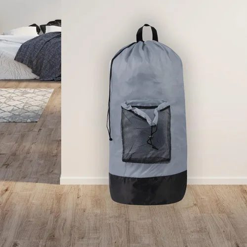 Miniatura 9 de Bolsa de lavandería con correas para el hombro y bolsillo de malla, mochila de lavandería grande portátil para lavandería universitaria, apartamento