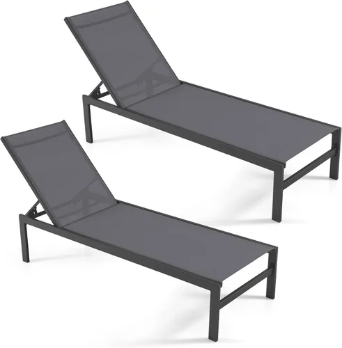 Miniatura 12 de Giantex Tumbona para patio, silla para tomar el sol al aire libre, tumbona reclinable con 6 posiciones ajustables, marco de aluminio, sillas
