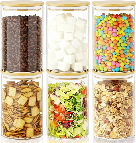 Miniatura 9 de Recipientes de Café Azúcar Sales - Frascos de 15 oz de Vidrio Hermético Caning con Tapas de Bambú y Cucharas Medidoras, Almacenamiento de Avena