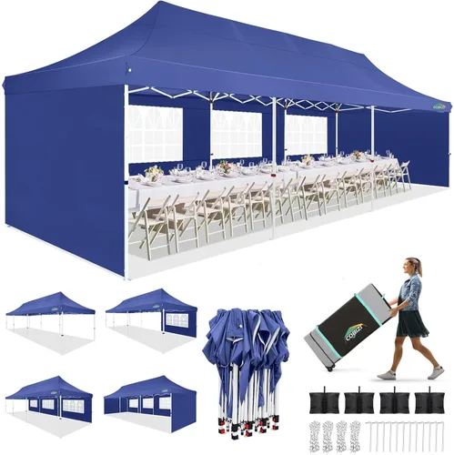 Miniatura 25 de COBIZI Tienda de campaña desplegable de 10 x 20 pies con 6 paredes laterales extraíbles, toldo comercial fácil de instalar, impermeable y gazebo