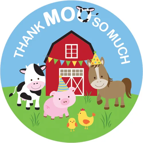 Barnyard Thank You Moo So Much Stickers - 1.75 pulgadas - 40 etiquetas Pegatina redonda