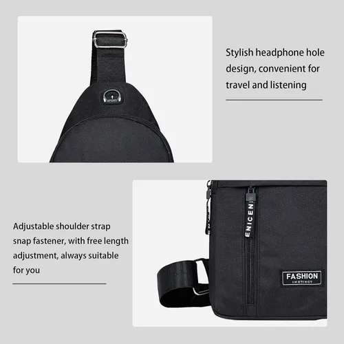 Miniatura 4 de Pequeña bolsa cruzada negra, bolsa de hombro para hombres y mujeres, bolso bandolera de pecho con una correa de viaje, Negro