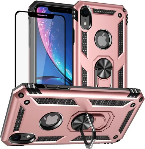 Miniatura 10 de Yiakeng Funda para iPhone XR, iPhone XR con protector de pantalla, fundas protectoras de grado militar con anillo para iPhone XR (negro)