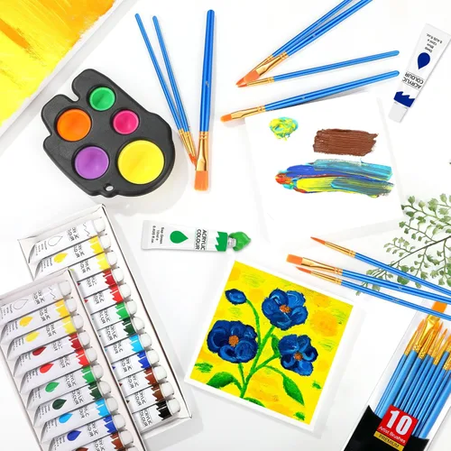 Miniatura 6 de ESRICH Juego de pintura acrílica de 12 colores (paquete de 2) con 20 pinceles, 24 pinturas acrílicas para adultos, principiantes, artistas 12