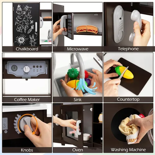 Miniatura 2 de Costzon Cocina de Esquina de Juguete con Luces, Sonidos, Gran Juego de Cocina de Pretensión con Pizarra, Microondas, Accesorios de Cocina, Juguete