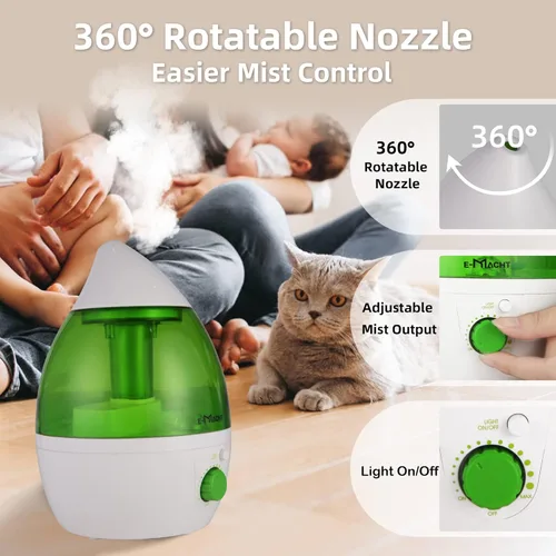 Miniatura 2 de Humidificador de niebla fría para dormitorio y habitaciones pequeñas, boquilla silenciosa de rotación de 360°, ajustable, luz nocturna y apagado