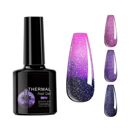Miniatura 8 de Esmalte de uñas de gel que cambia de color de temperatura, esmalte de gel con purpurina, diseño holográfico de camaleón, diseño de arte de uñas