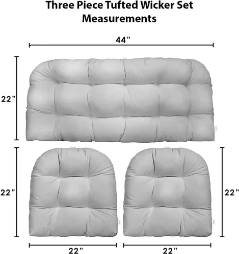 Miniatura 18 de RSH DECOR: Sunbrella 3-Piece Tufted Wicker Cushion Set 44" x 22" & 22" x 22" Outdoor Loveseat & U-Shaped Seat Cushions Crafted with