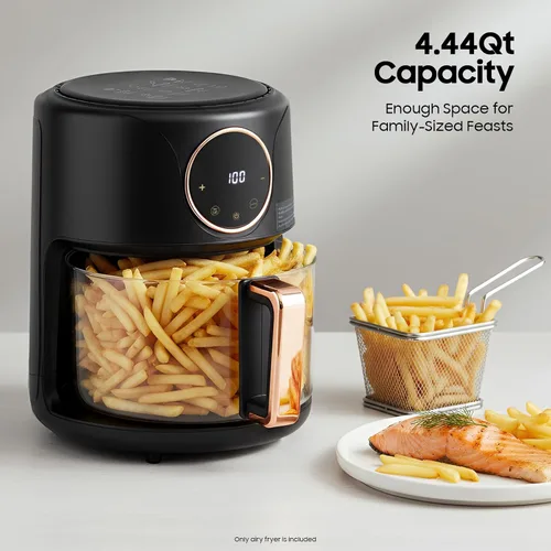 Miniatura 5 de Freidora de aire de vidrio de 3.81 cuartos de galón, 8 presets de freidora de aire compacta, vista clara, 1200 W, 176 ℉-392 ℉ para comidas rápidas