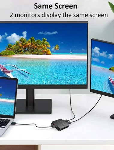 Miniatura 2 de Divisor HDMI 4K 1 en 2 salidas, divisor HDMI para monitores duales, modo espejo para 2 pantallas, salida de audio y video 1080P, compatible con TV