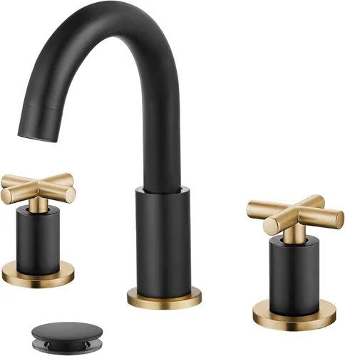 gotonovo Grifo de baño de 3 agujeros de 8 pulgadas, grifo de tocador para fregadero de baño, 2 manijas cruzadas, lavabo de montaje en cubierta con