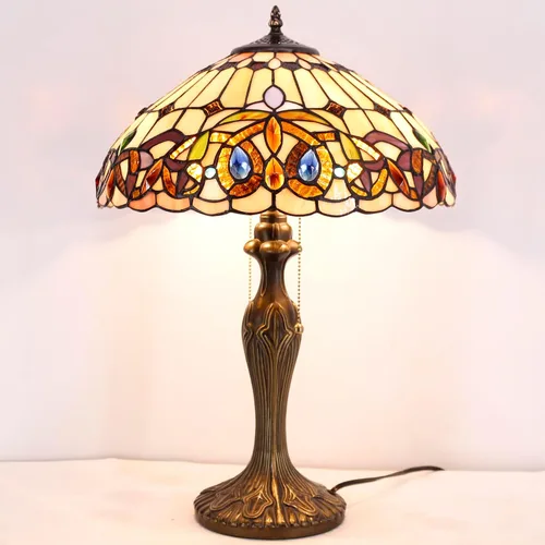 Miniatura 4 de WERFACTORY Lámpara de mesa estilo Tiffany, colorido, vitral, serenidad, victoriana, lámpara de mesita de noche, 16 x 16 x 24 pulgadas, luz
