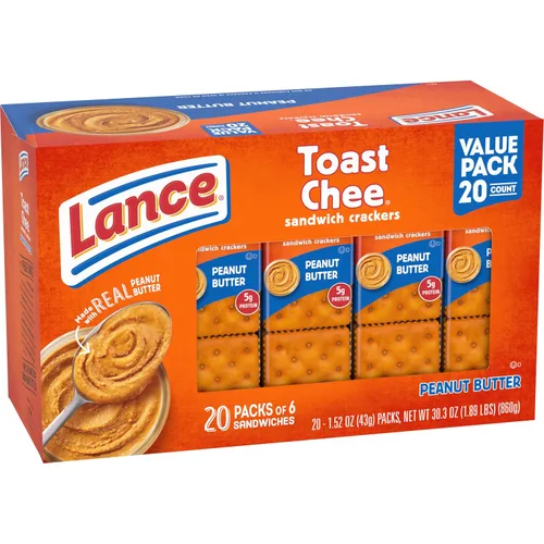 Miniatura 10 de Lance Sandwich Crackers, ToastChee Mantequilla de Maní, 20 Paquetes Envueltos Individualmente, 6 Sándwiches Cada Uno