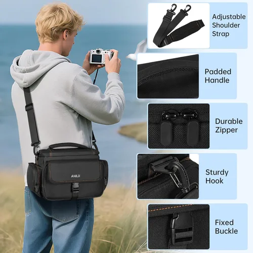 Miniatura 5 de ANILD DSLR - Bolsa cruzada para cámara fotográfica, resistente al agua, bolsa de mensajero para cámara fotográfica de viaje con soporte