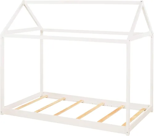 Miniatura 5 de SOFTSEA Cama de piso individual para niños, cama individual con techo (gris, Twin-House)