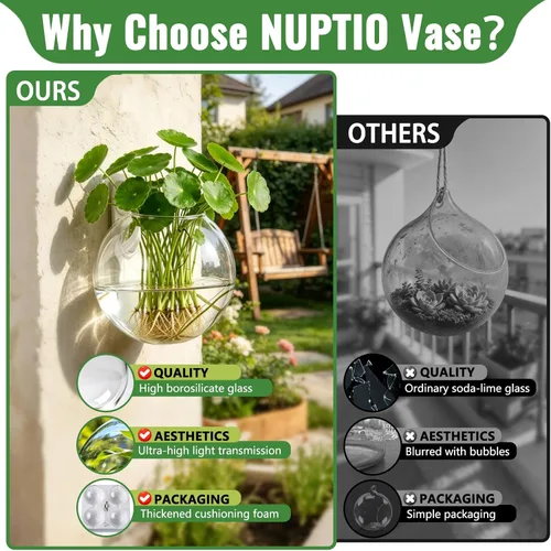 Miniatura 4 de NUPTIO Macetas de cristal para colgar en la pared: 4 jarrones transparentes de montaje en pared de terrario para interiores, oficina, jardín, sala