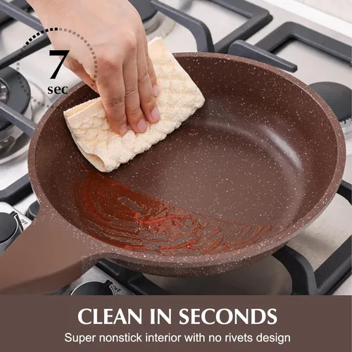 Miniatura 4 de SENSARTE - Sartén antiadherente para omelet, con revestimiento de granito, utensilios de cocina de piedra saludable, sartén de chef sin PFOA, marrón
