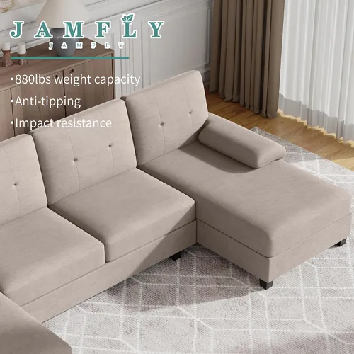 Miniatura 6 de JAMFLY Sofás seccionales para sala de estar, sofá en forma de U, juegos de muebles de sala de estar, sofá modular de 4 asientos con diván, beige