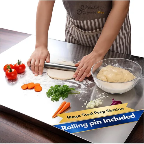 Miniatura 13 de OrganizeMee Tabla de cortar de acero inoxidable para cortar frutas para cocina, tabla de cortar para verduras, panes y carnes, resistente, seguro