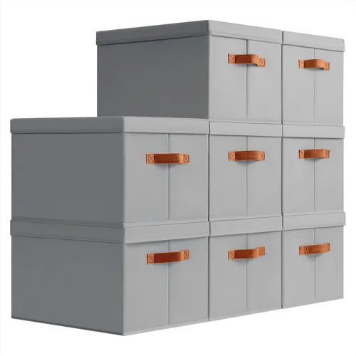 Miniatura 13 de Homsorout Contenedores de almacenamiento con tapas, cestas de almacenamiento de tela para estantes, paquete de 4 cajas decorativas plegables
