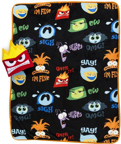 Miniatura 2 de Jay Franco Disney Pixar Inside Out Anger Nogginz - Juego de ropa de cama de viaje de 40 x 50 pulgadas, manta y almohada de viaje ligera para niños