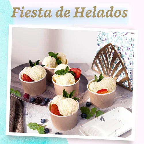 MATICAN Vasos de papel para helado, 50 cuencos de postre desechables de 9 onzas para alimentos calientes o fríos, suministros de fiesta de 9 onzas,