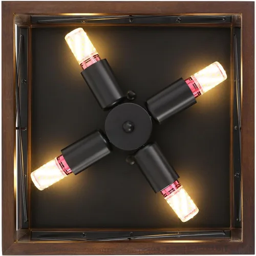 Miniatura 4 de Lámparas de techo de montaje empotrado de 4 luces, lámpara de techo de madera rústica vintage, metal negro, lámpara de techo industrial retro