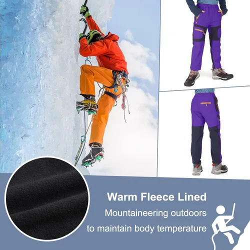 Miniatura 34 de linlon Pantalones impermeables para la nieve para niños y niños, forro polar lind para senderismo, softshell, cálidos, con aislamiento térmico