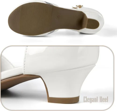 Miniatura 3 de Zapatos de vestir para niñas, sandalias de tacón alto de piel sintética, perfectas para bodas, fiestas, eventos en la iglesia, escuela y ocasiones