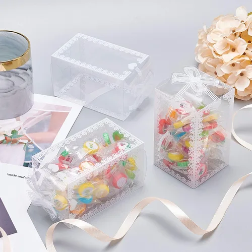 Miniatura 4 de BENECREAT 24 cajas de regalo de plástico transparente con lazo de 4.5 x 2.5 x 2.5 pulgadas, cajas de regalo de PVC transparente para vacaciones