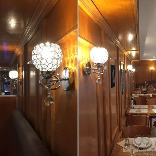 Miniatura 4 de TISLYCO Apliques de cristal plateado – Iluminación de pared moderna con bola de cristal colgante, lámpara de montaje en pared para dormitorio, sala