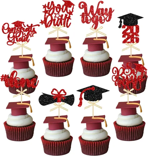 Miniatura 18 de Gyufise 1 paquete de decoración de pastel de graduación 2025 con purpurina de felicitaciones clase de 2025, decoración de pastel de diploma 2025